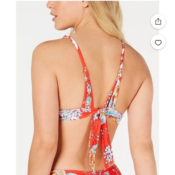 Raisins Maya Bay Red and White Floral Miami Printed Halter Bikini  Two Piece Set - Picture 4 of 13